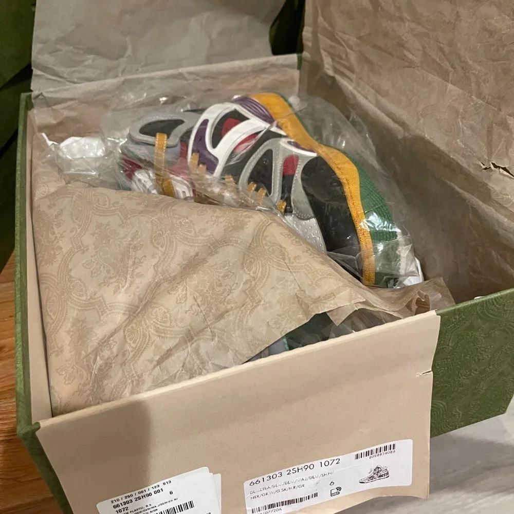 GUCCI  BASKET  "BLACK DEMETRA" MENS HIGH TOP SNEAKER SHOE, SIZE G 6 - Picture 6 of 13